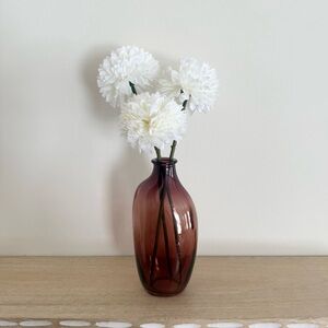 Handmade Faux Floral Chrysanthemum Ball Flower Arrangement in Burgundy Vase